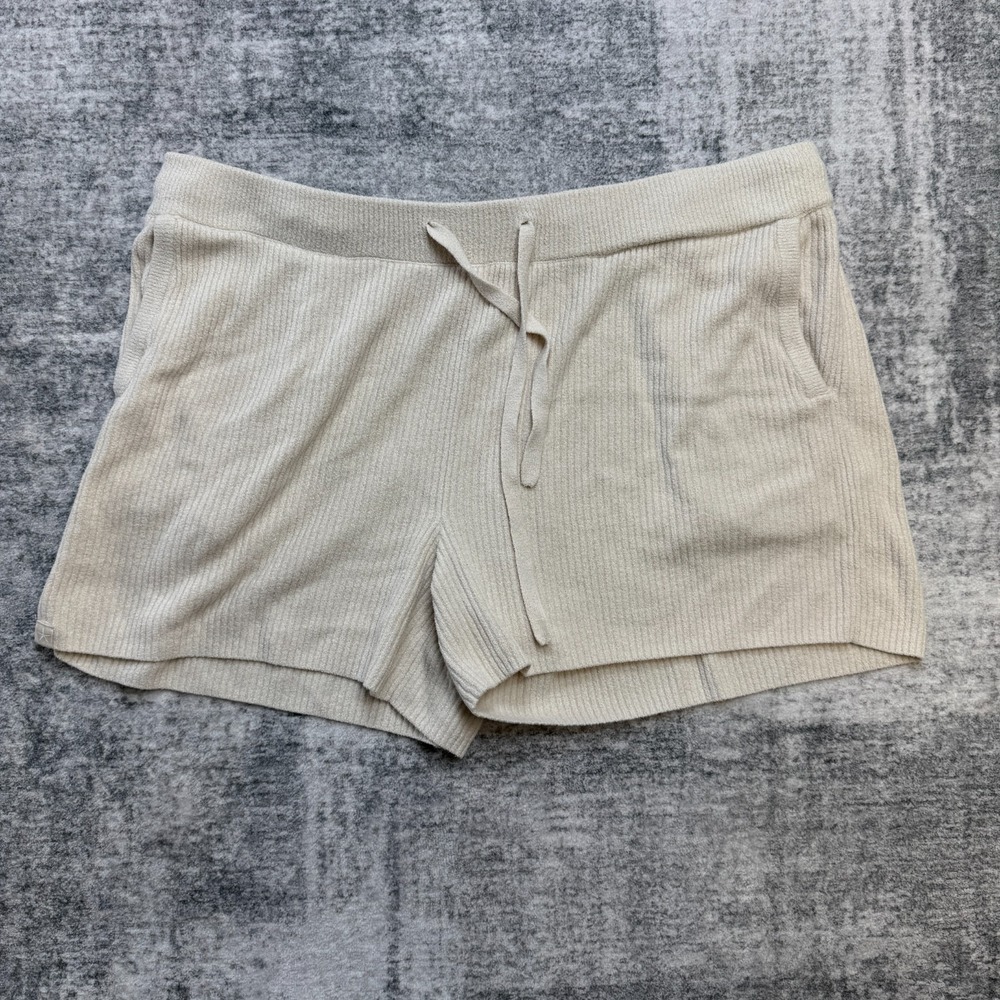 Barefoot Dreams Shorts Womens XL Cozy Chic Ultra Lite Knit Beige Cozy Lounge